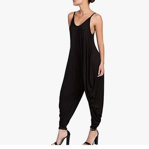 Women's Spaghetti Strap Harem Jumpsuit Comfy Loose Romper (Navy blue)~in package